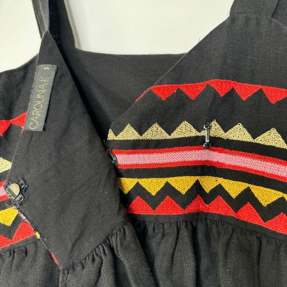 Carolina K Linen Embroidered Double Ruffle Peplum Black Sleeveless Top Small - Picture 5 of 7